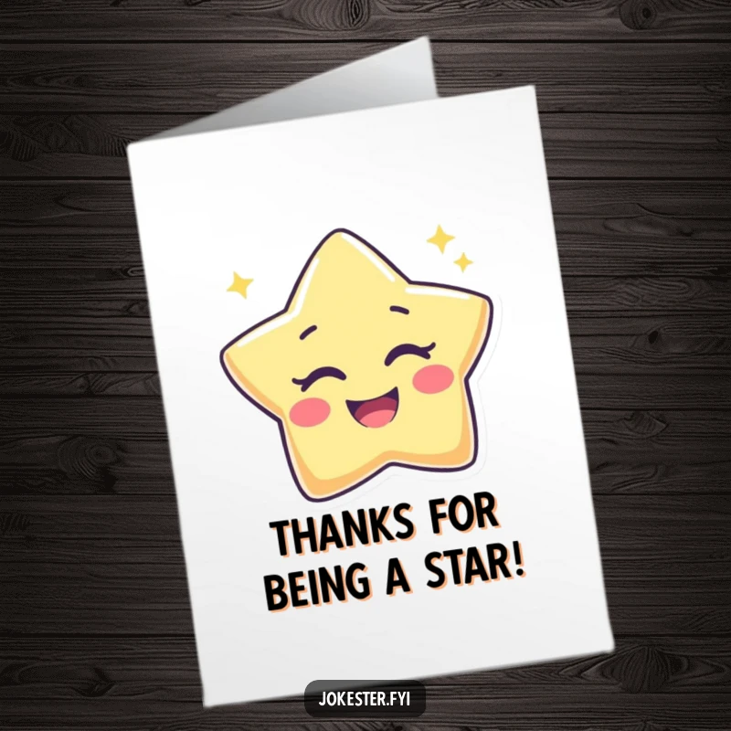 Funny Free Printable Thank You Card: A joyful star character winking playfully, conveying thanks with a charming, starry twinkle.