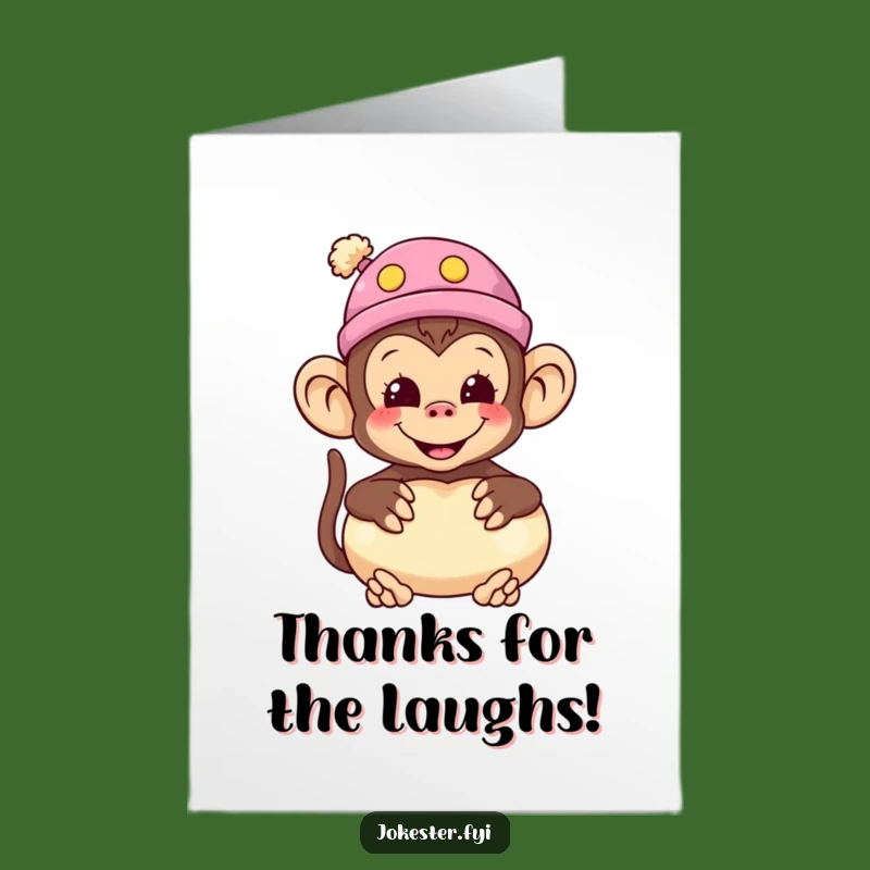Free Printable Thank You Card: Monkey with Whoopee Cushion Funny Downloadable for Cheeky Thanks