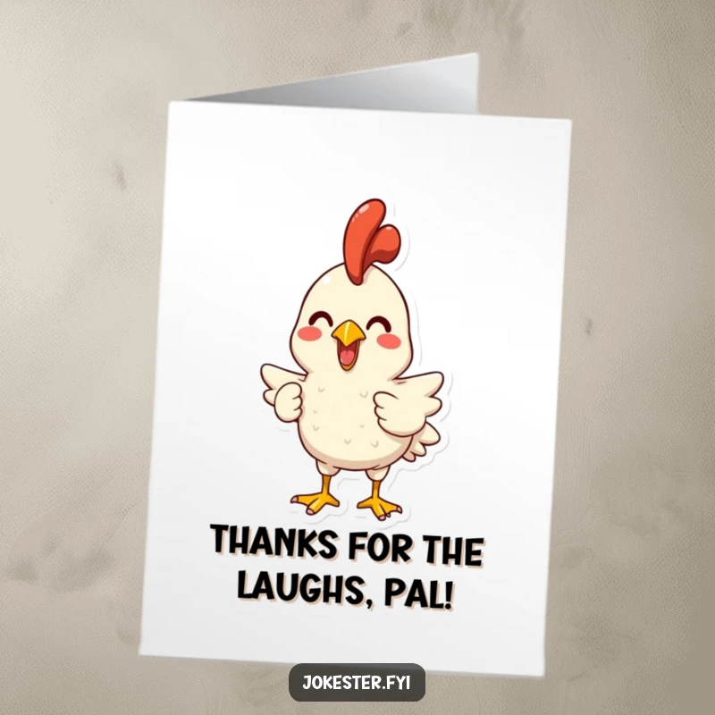 Funny Free Printable Thank You Card: A happy character proudly holds up a squeaky rubber chicken, ready for a playful squawk.