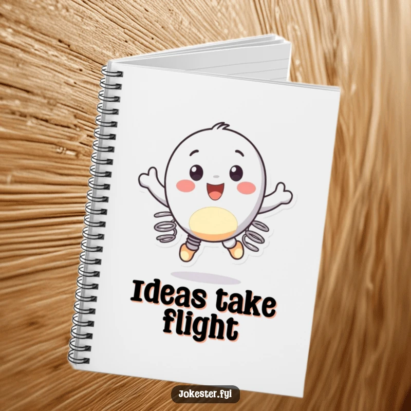 Funny notebook with a cheerful character with springs on its feet, bouncing gleefully, inspiring energetic note-taking.