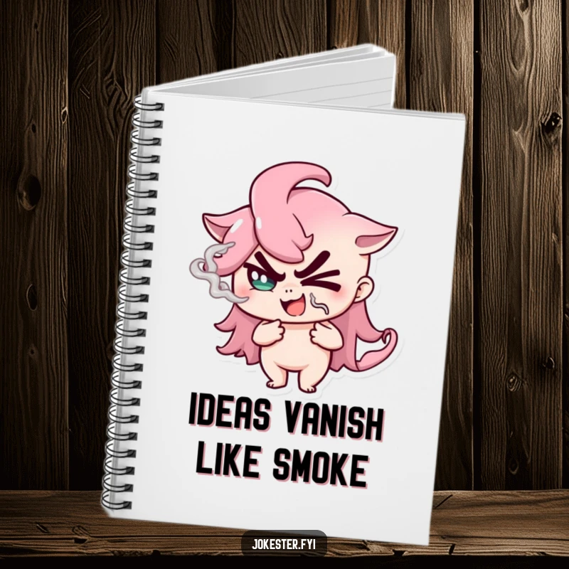 Funny Notebook featuring a winking smoke mage, ideal for jotting down plans and mysterious ideas.