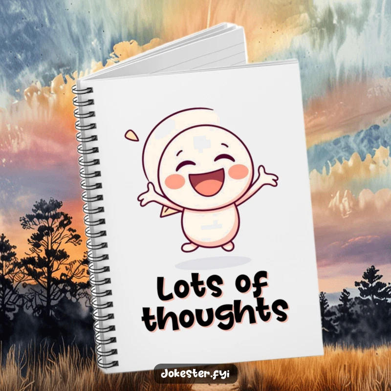 Funny speech bubble notebook with a laughing character bouncing with glee, ideal for jotting down funny thoughts and bright ideas.