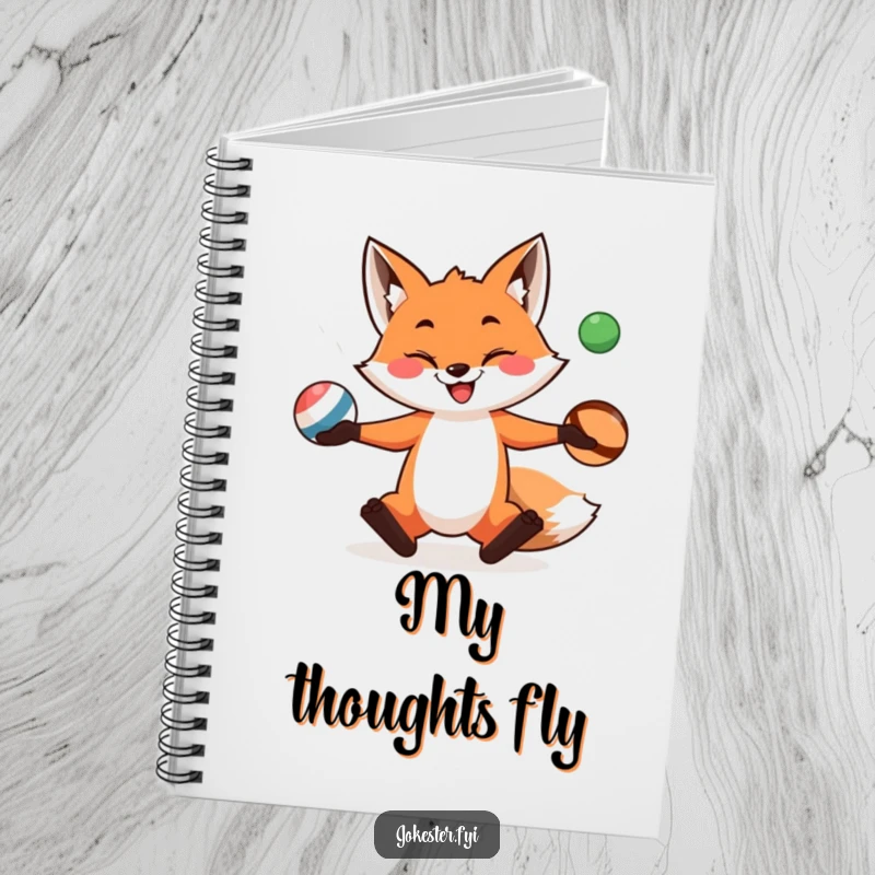 A playful fox juggles three balls on the cover of this notebook, offering a humorous and fun way to take notes.