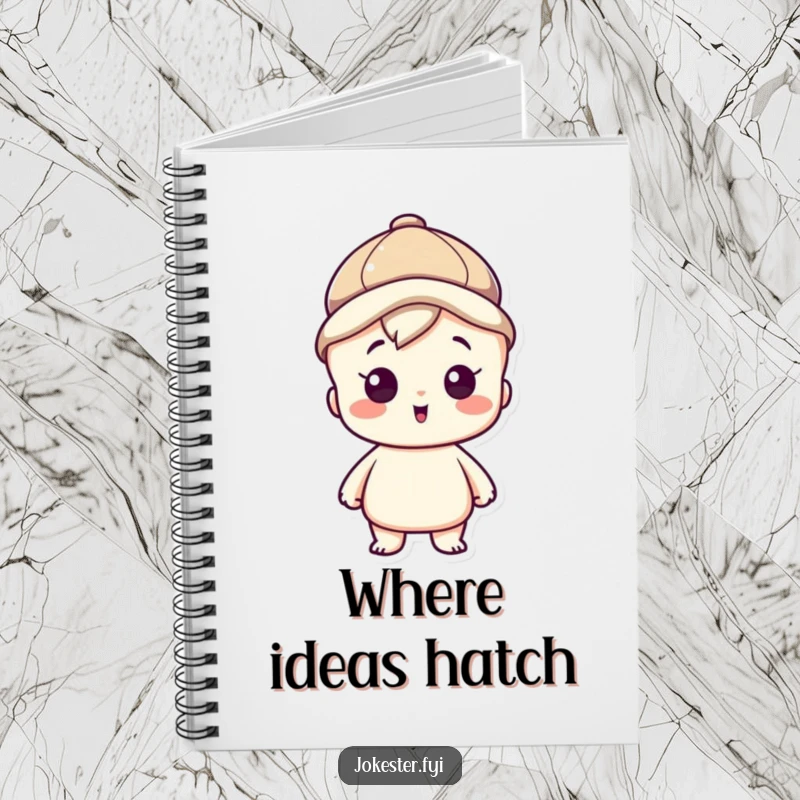 Funny notebook with a clever character wearing a thinking cap on the cover, looking inspired, perfect for capturing bright ideas.