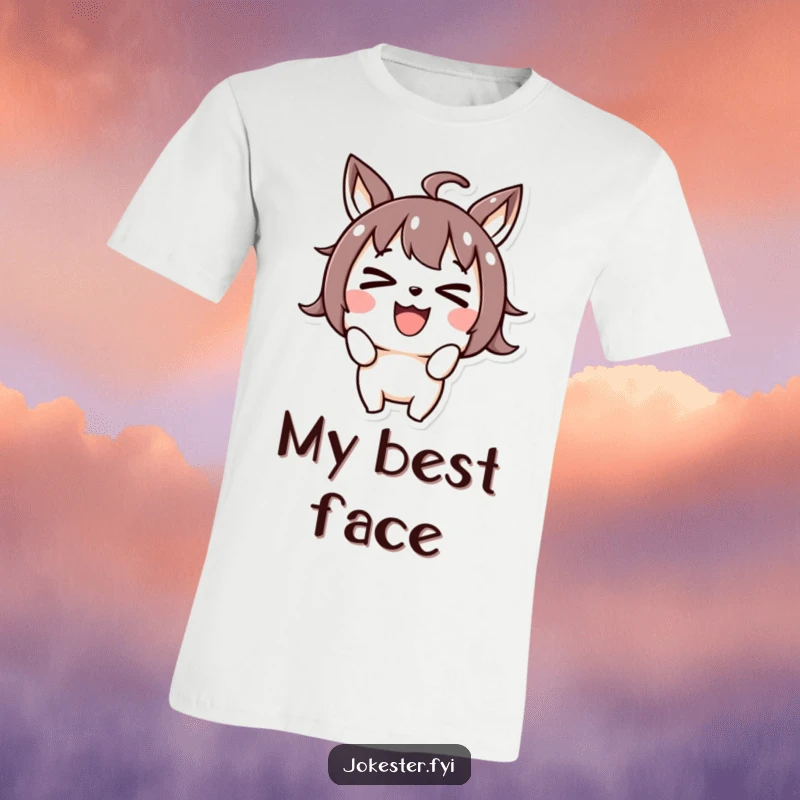 Funny joyful character making a silly face and crossing its eyes, humorous graphic tee, goofy cartoon art, playful apparel, funny gift.