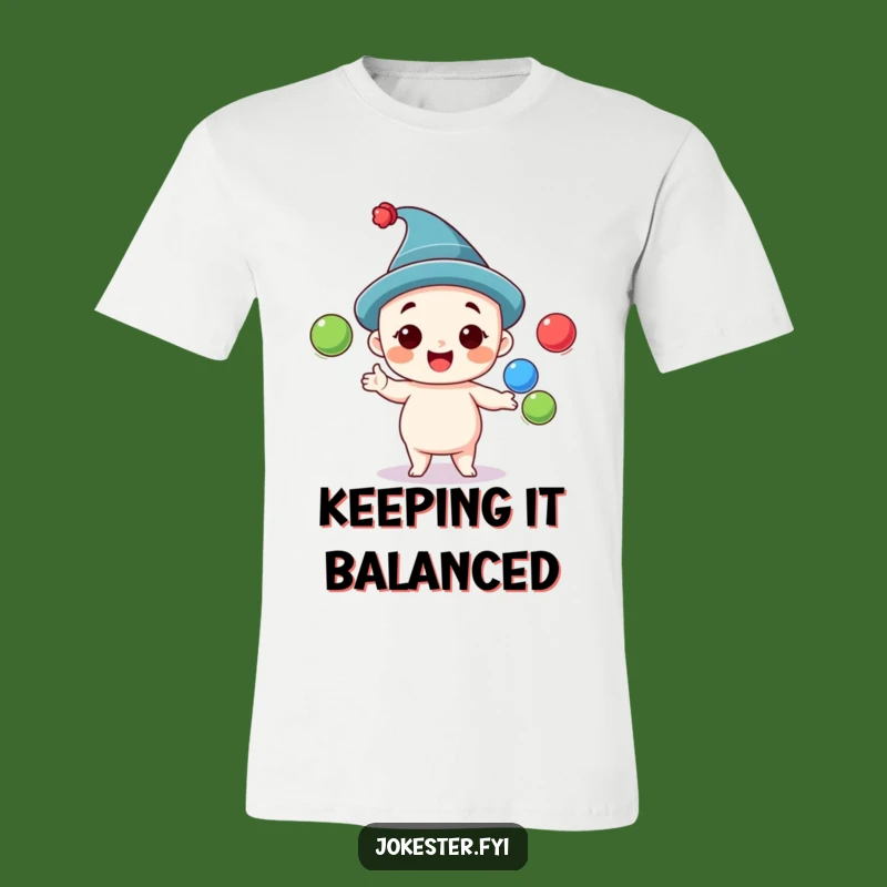 Funny Juggling T-Shirt: Cheerful Character in Silly Hat, Hilarious Tee, Great Funny Gift!