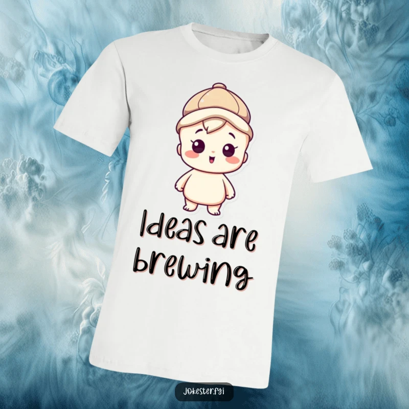 Funny t-shirt depicting a clever character wearing a thinking cap, looking inspired and ready to solve any problem.