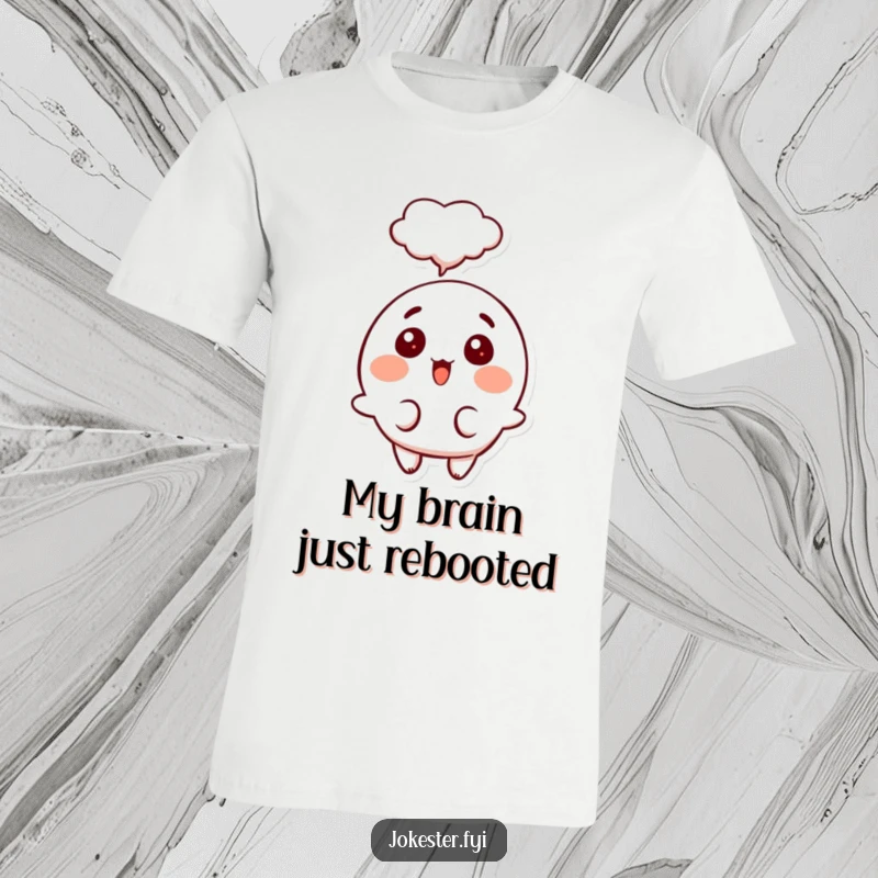 Funny surprised thought t-shirt, a happy character looking surprised with a prominent thought bubble above, symbolizing a sudden idea.