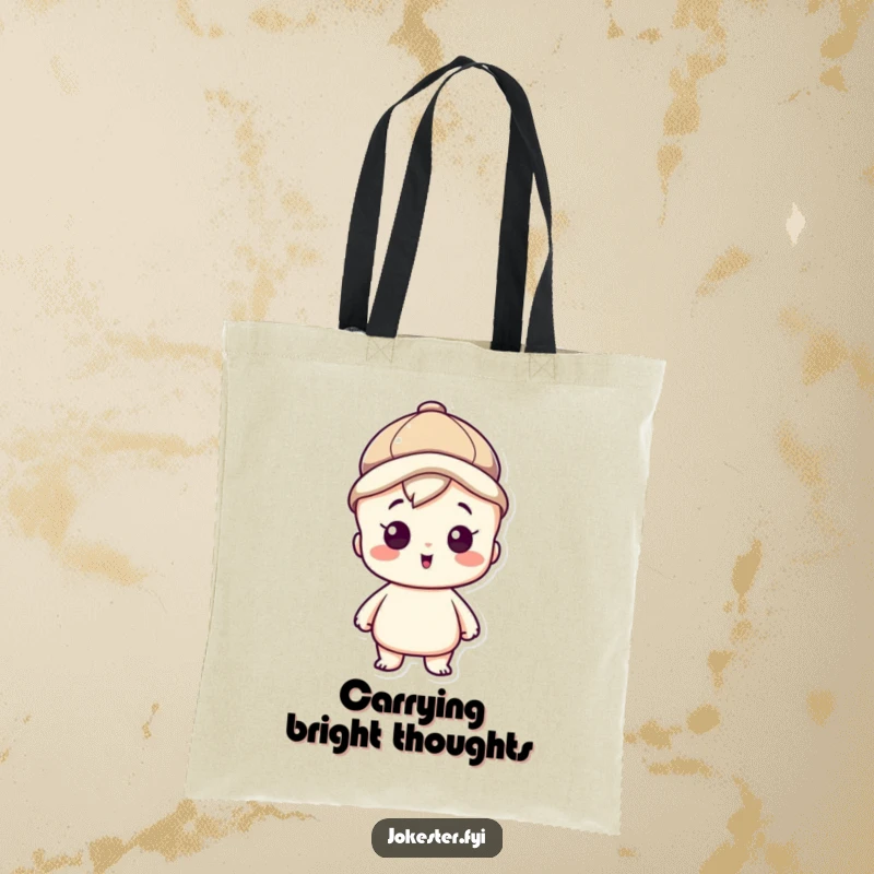 Funny tote bag showcasing a clever character wearing a thinking cap, looking inspired, perfect for carrying books and ideas.