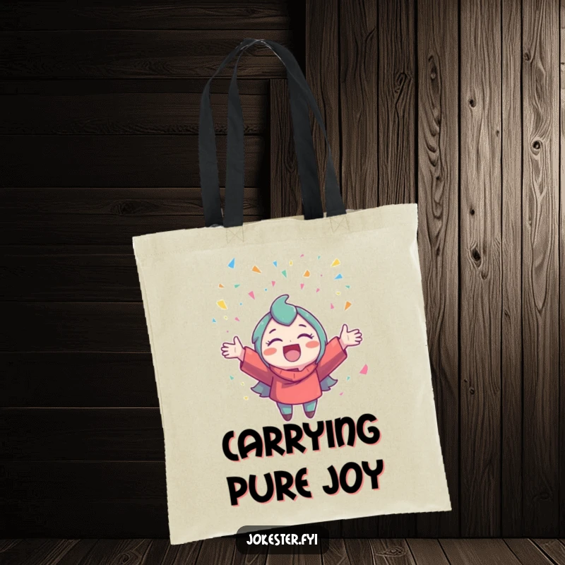 Funny Confetti Tote Bag: A delighted character throws confetti into a tote bag, symbolizing celebration on the go.